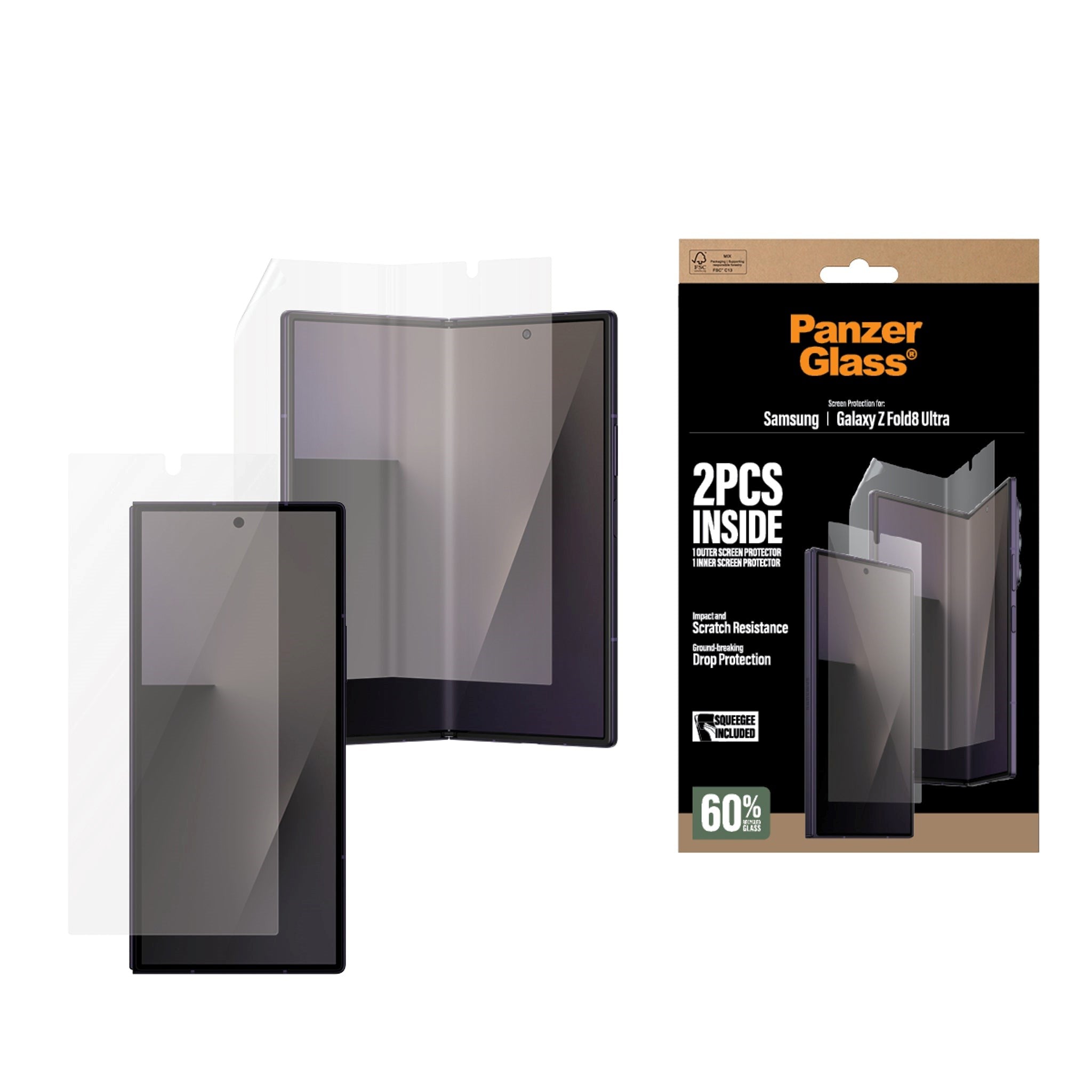 Samsung Galaxy Z Fold8 Ultra PanzerGlass® Beskyttelsesfilm til Front og Indvendig Beskyttelse - Gennemsigtig