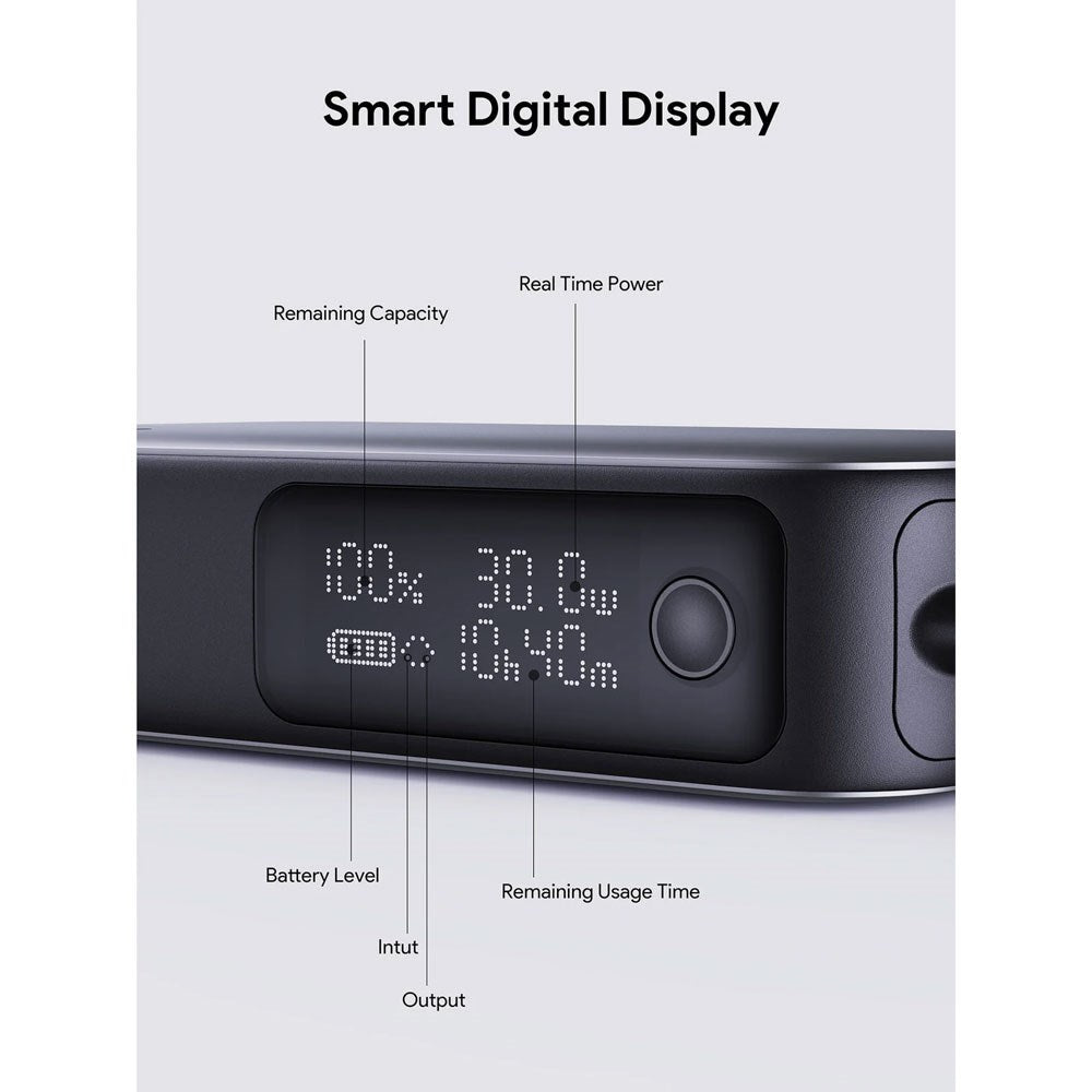 Aukey Spark Sling Powerbank m. Indbygget USB-C Kabel & Display - 10.000mAh - 30W - 1 x USB-C - 1 x USB-A - Grå