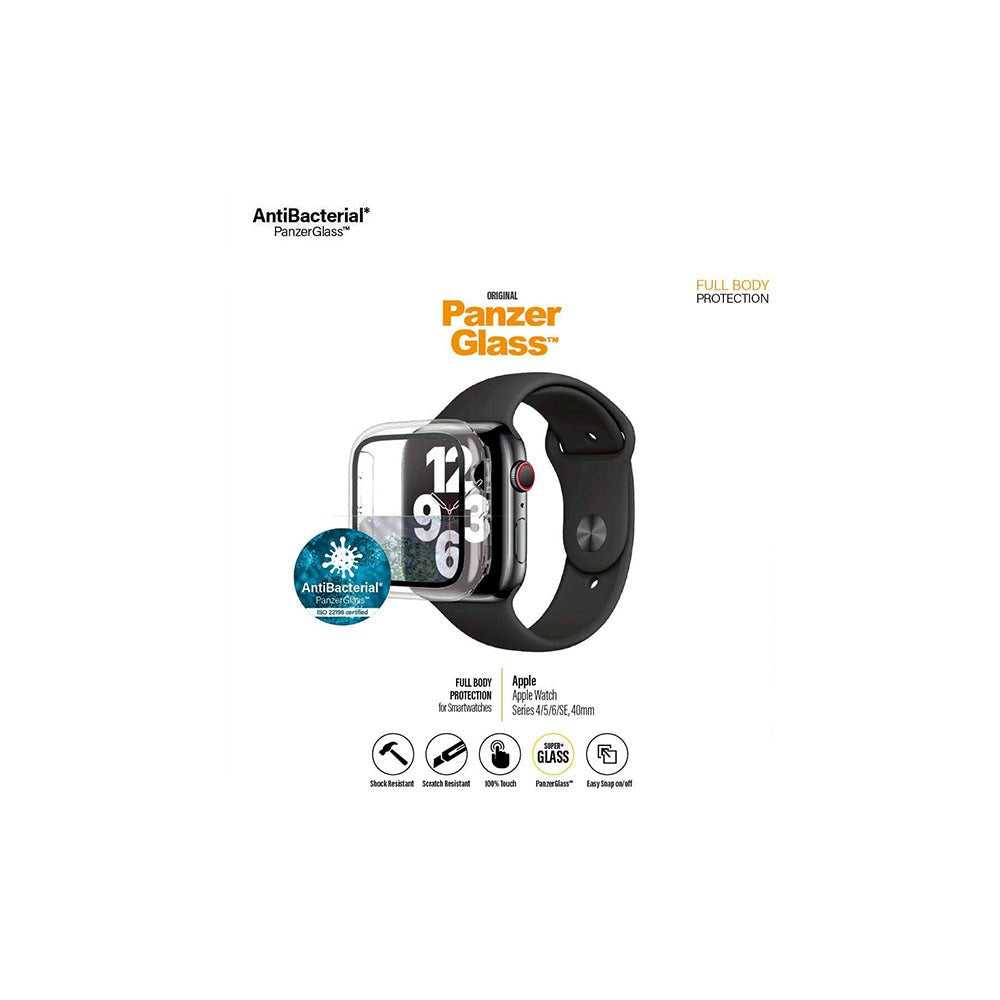 PanzerGlass Apple Watch SE/6/5/4 (40mm) Full Body Protection Cover + Indbygget Skærmbeskyttelse - Gennemsigtigt m. Sort Ramme