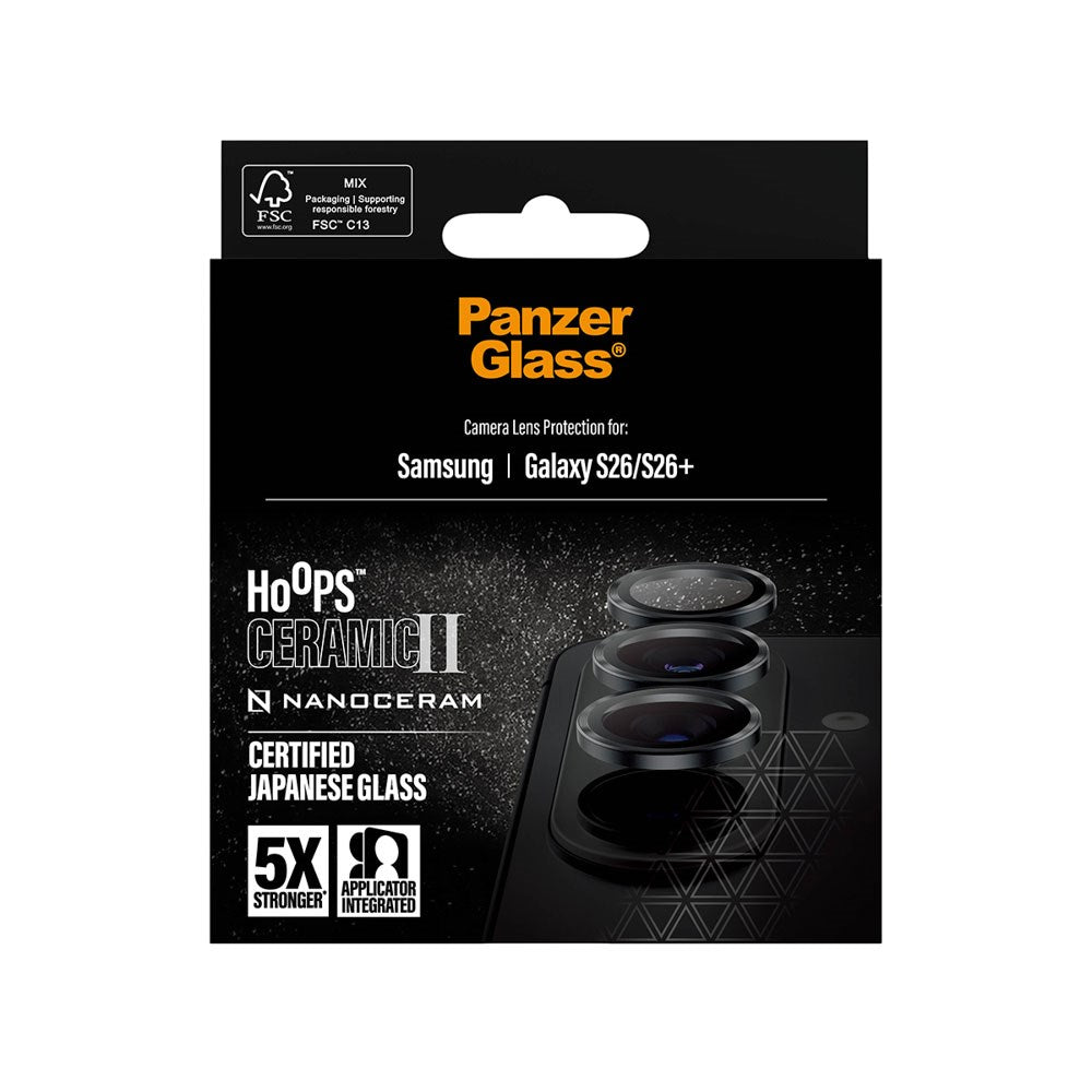 Samsung Galaxy S26 / S26+ (Plus) PanzerGlass Ceramic Hoops Kameralinsebeskyttelse m. Installationsramme - Sort