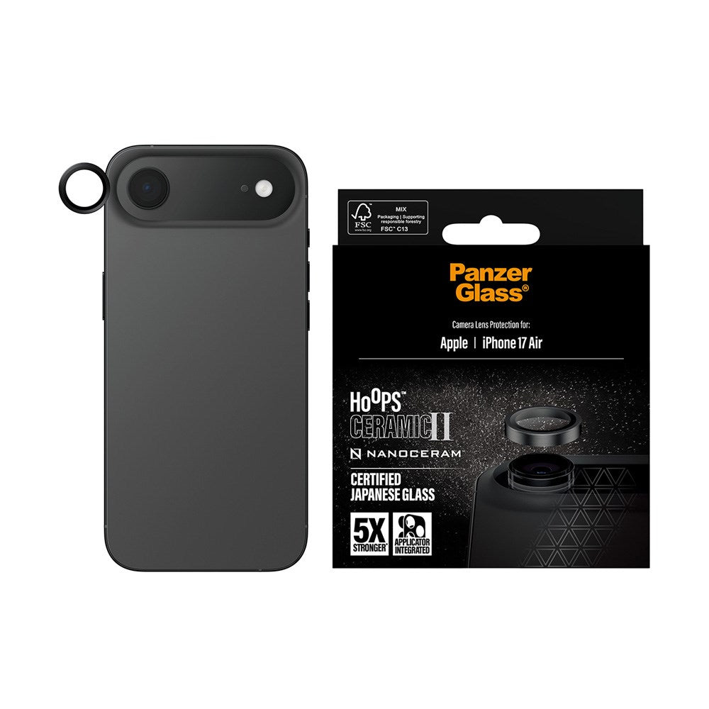 PanzerGlass iPhone Air Ceramic Hoops Kameralinsebeskyttelse m. Installationsramme - Sort