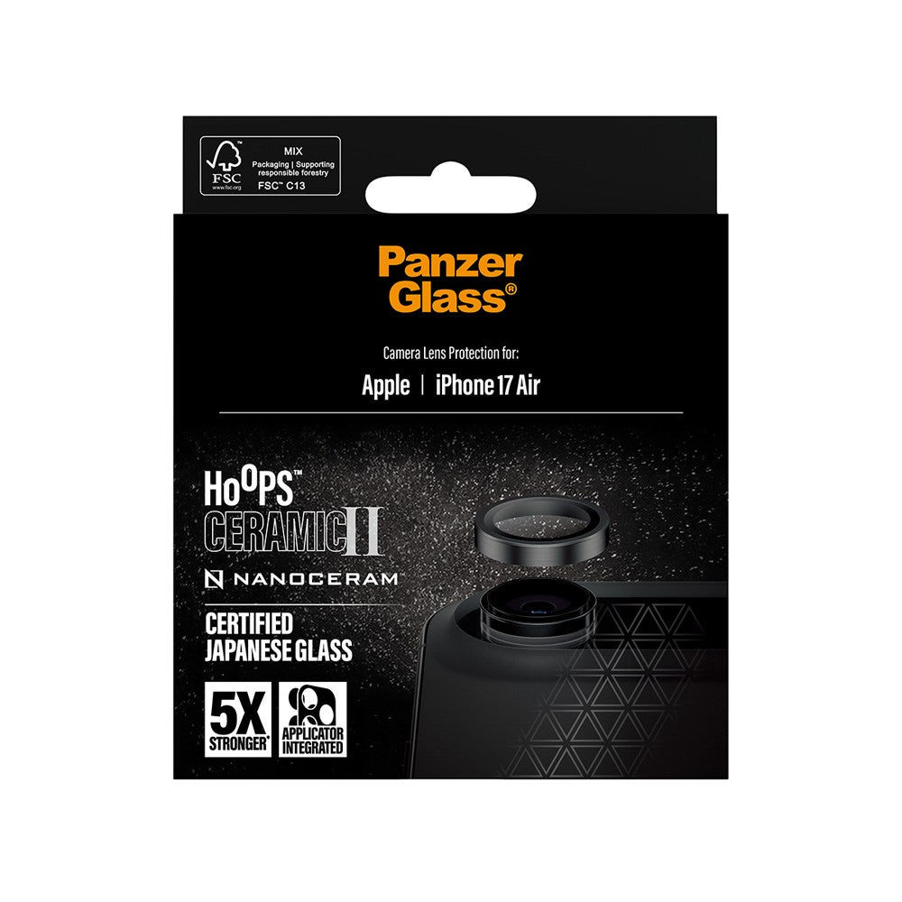 PanzerGlass iPhone Air Ceramic Hoops Kameralinsebeskyttelse m. Installationsramme - Sort