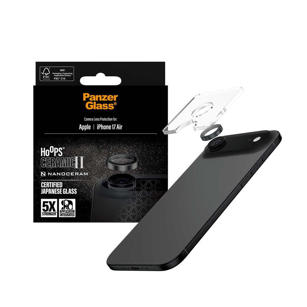 PanzerGlass iPhone Air Ceramic Hoops Kameralinsebeskyttelse m. Installationsramme - Sort