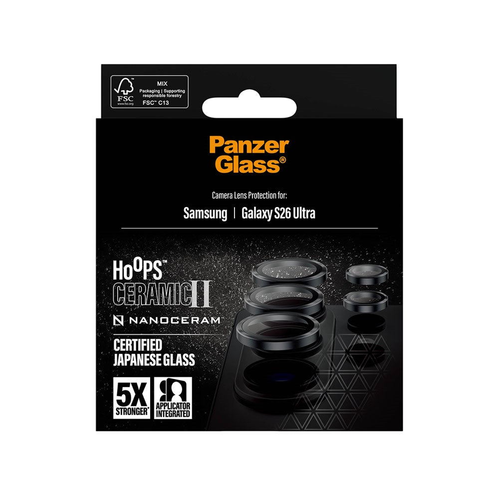 Samsung Galaxy S26 Ultra PanzerGlass Ceramic Hoops Kameralinsebeskyttelse m. Installationsramme - Sort