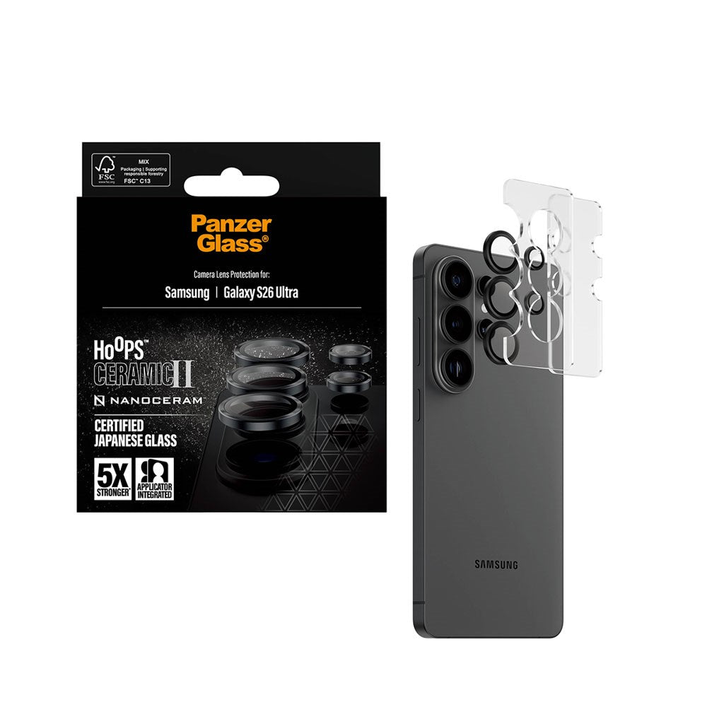 Samsung Galaxy S26 Ultra PanzerGlass Ceramic Hoops Kameralinsebeskyttelse m. Installationsramme - Sort