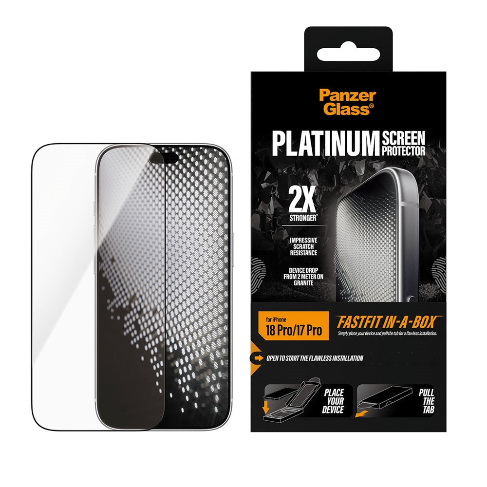 iPhone 18 Pro / 17 Pro PanzerGlass Ballistic Skærmbeskyttelse m. FastFit-In-A-Box - Gennemsigtig