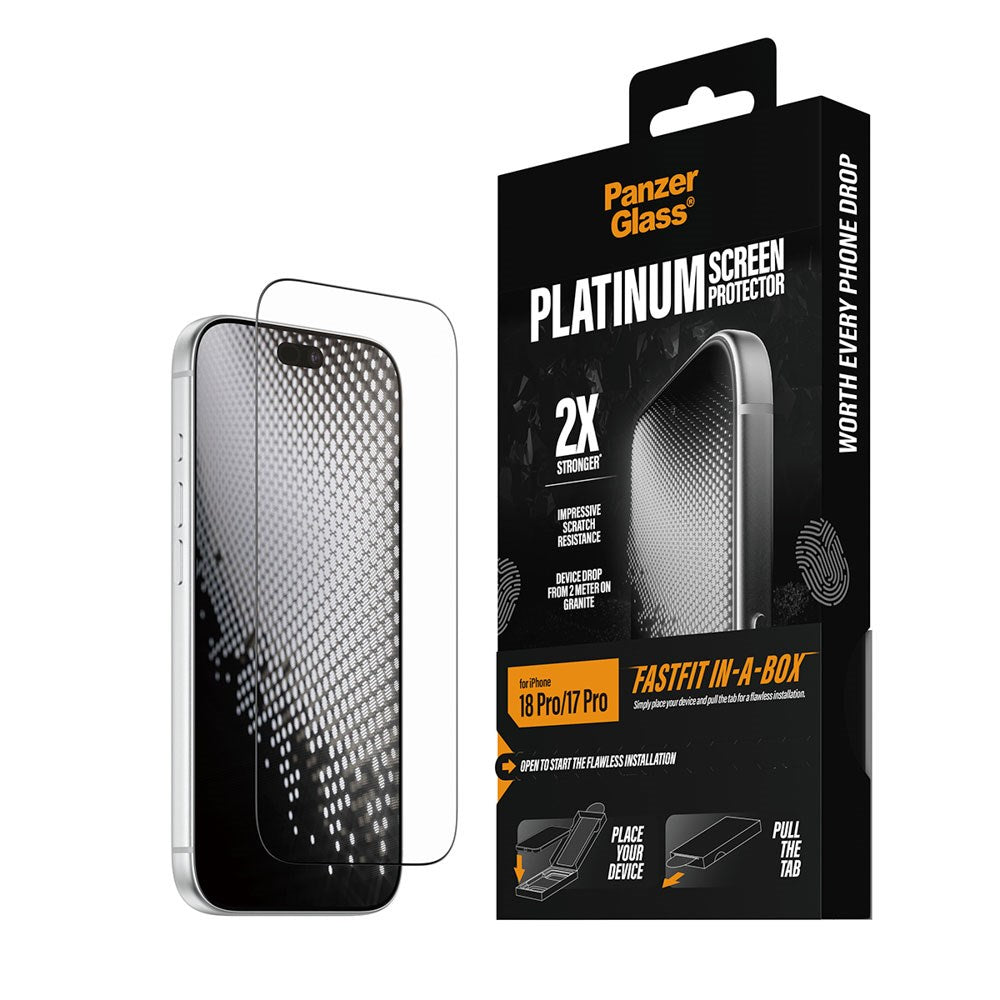 iPhone 18 Pro / 17 Pro PanzerGlass Ballistic Skærmbeskyttelse m. FastFit-In-A-Box - Gennemsigtig