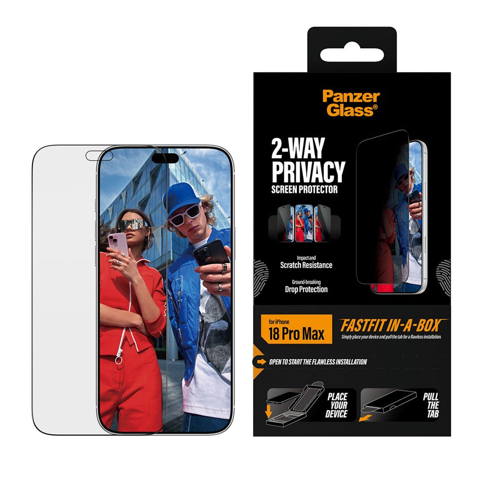 iPhone 18 Pro Max PanzerGlass Ultra Wide Fit Skærmbeskyttelsesglas m. FastFit In-A-Box - Privacy - Gennemsigtig