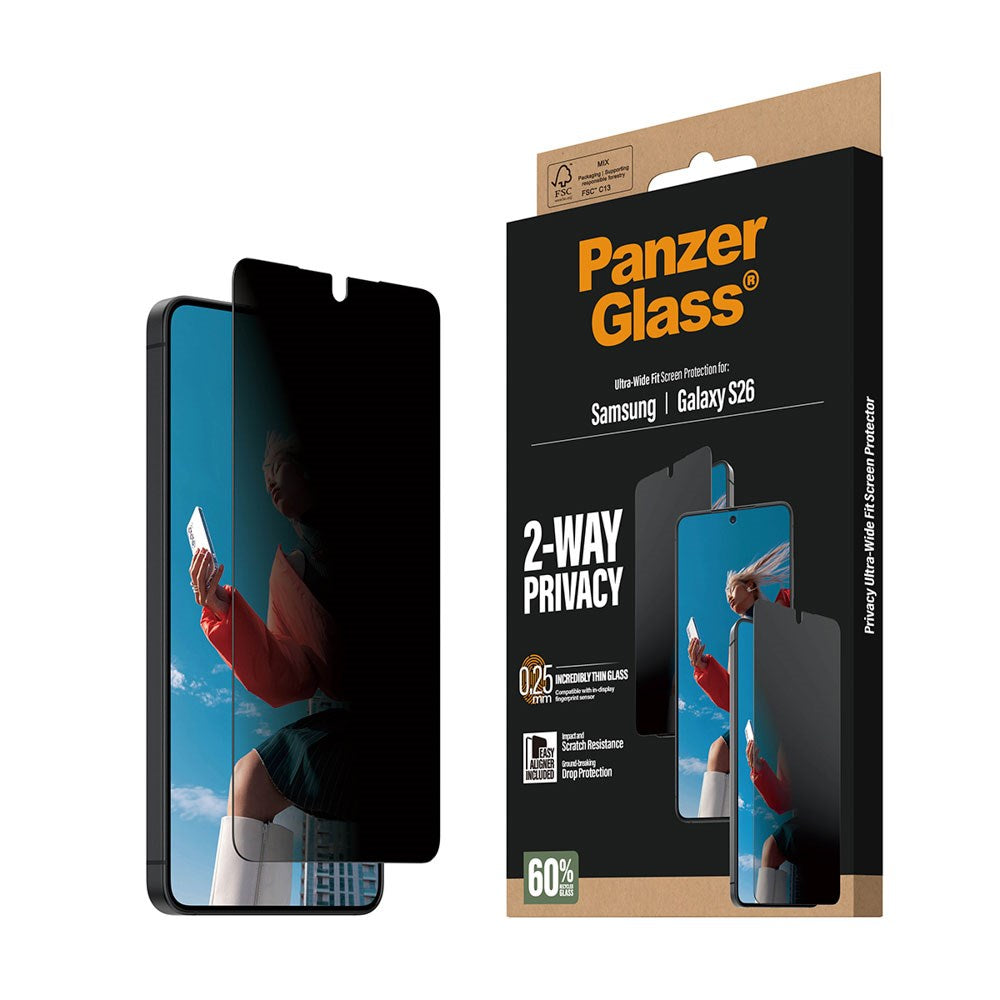Samsung Galaxy S26 PanzerGlass 2-Way Privacy Skærmbeskyttelse m. EasyAligner - Gennemsigtig