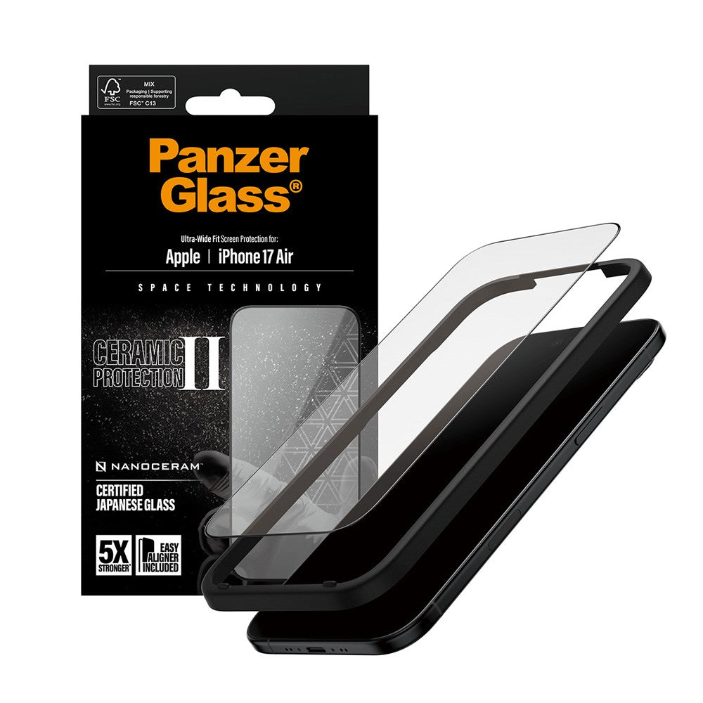 PanzerGlass iPhone Air Ceramic Skærmbeskyttelse m. EasyAligner - Ultra Wide Fit - Gennemsigtig