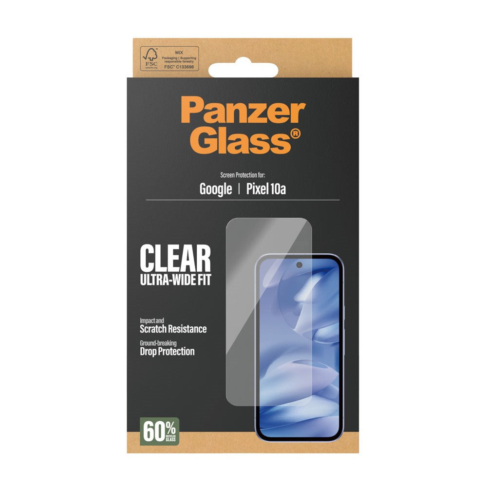 Google Pixel 10a PanzerGlass Skærmbeskyttelsesglas - Ultra Wide Fit - Gennemsigtig