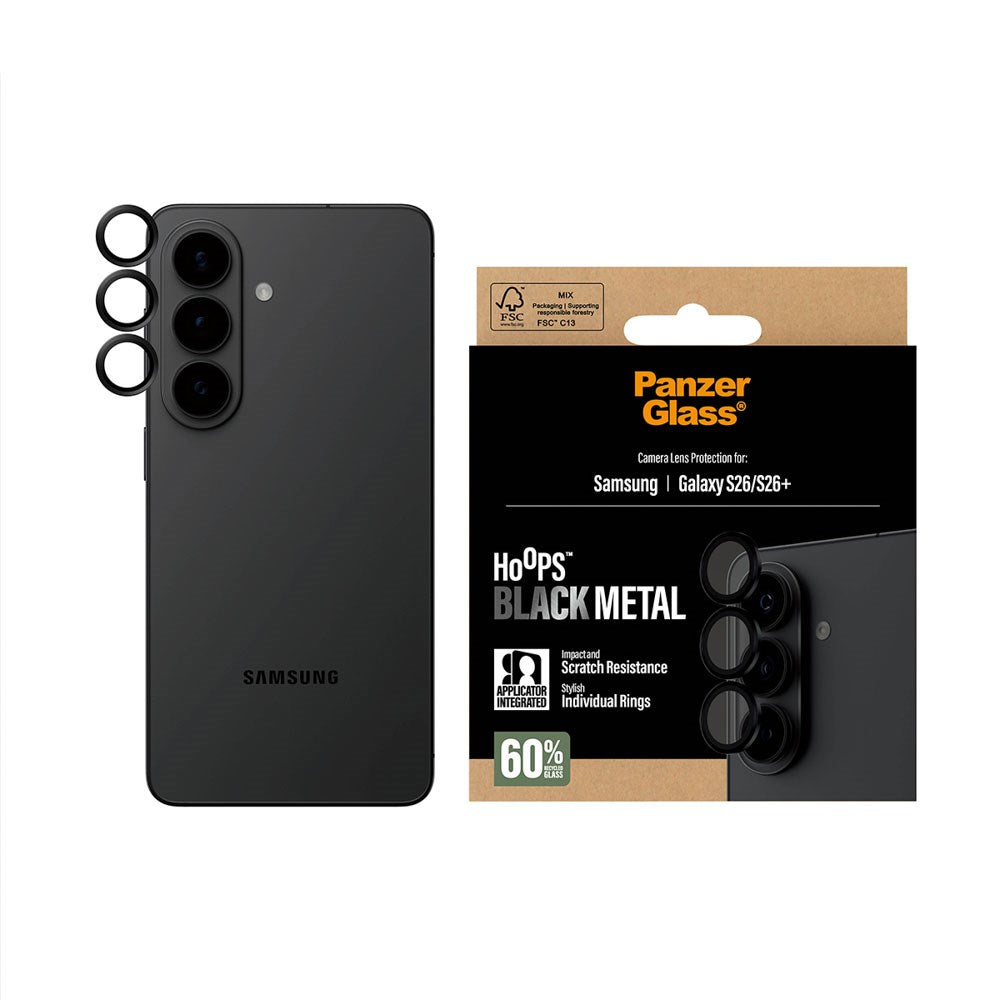 Samsung Galaxy S26 / S26+ (Plus) PanzerGlass Hoops - Kamerabeskyttelse - Gennemsigtig / Sort Kant