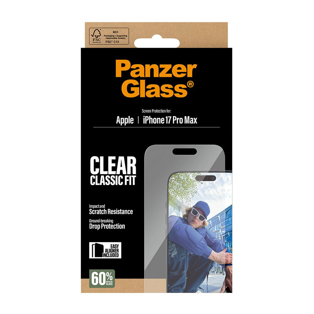 PanzerGlass iPhone 17 Pro Max Skærmbeskyttelsesglas m. EasyAligner - Classic Fit - Gennemsigtig