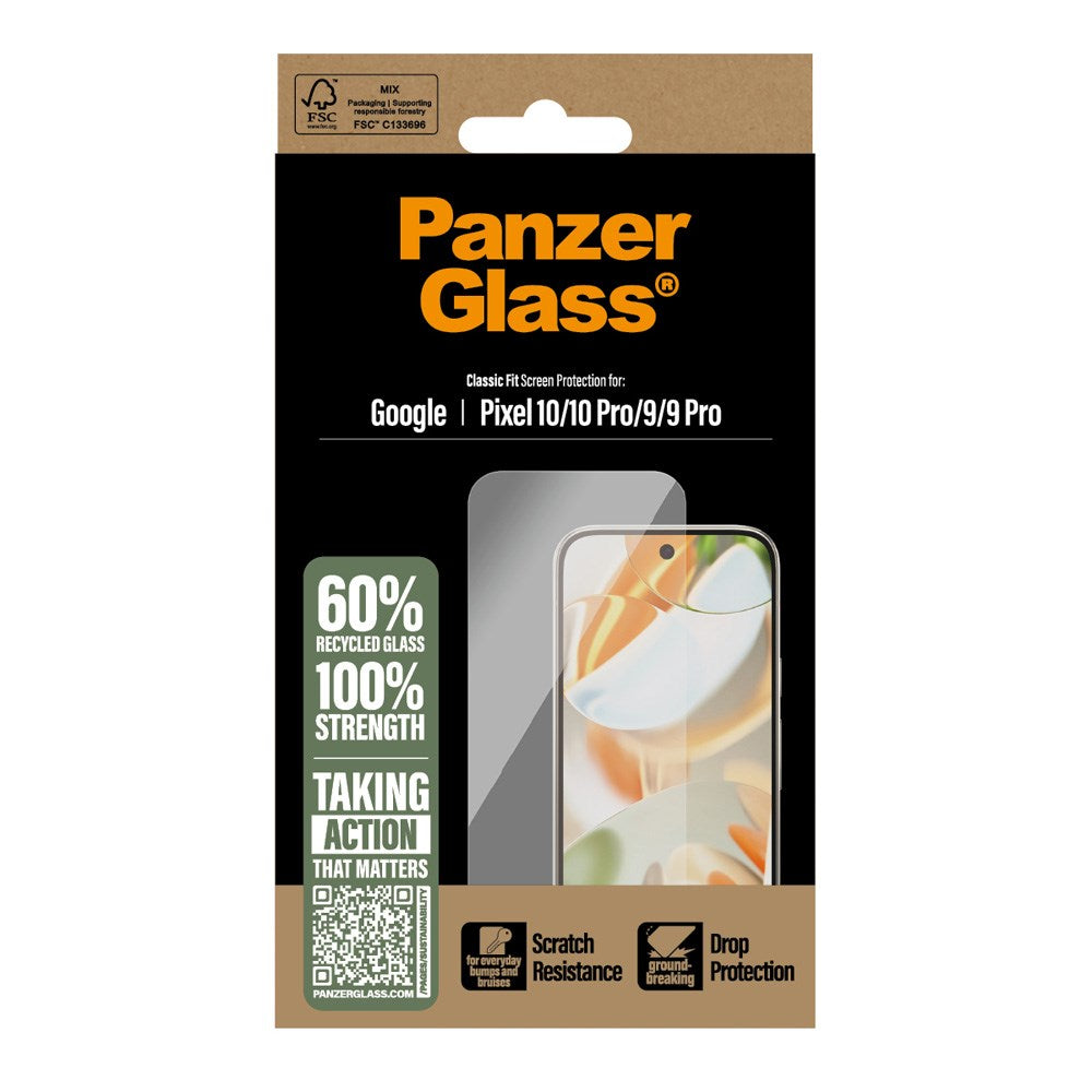 PanzerGlass Google Pixel 10 / 10 Pro / 9 / 9 Pro Skærmbeskyttelsesglas - Classic Fit - Gennemsigtig