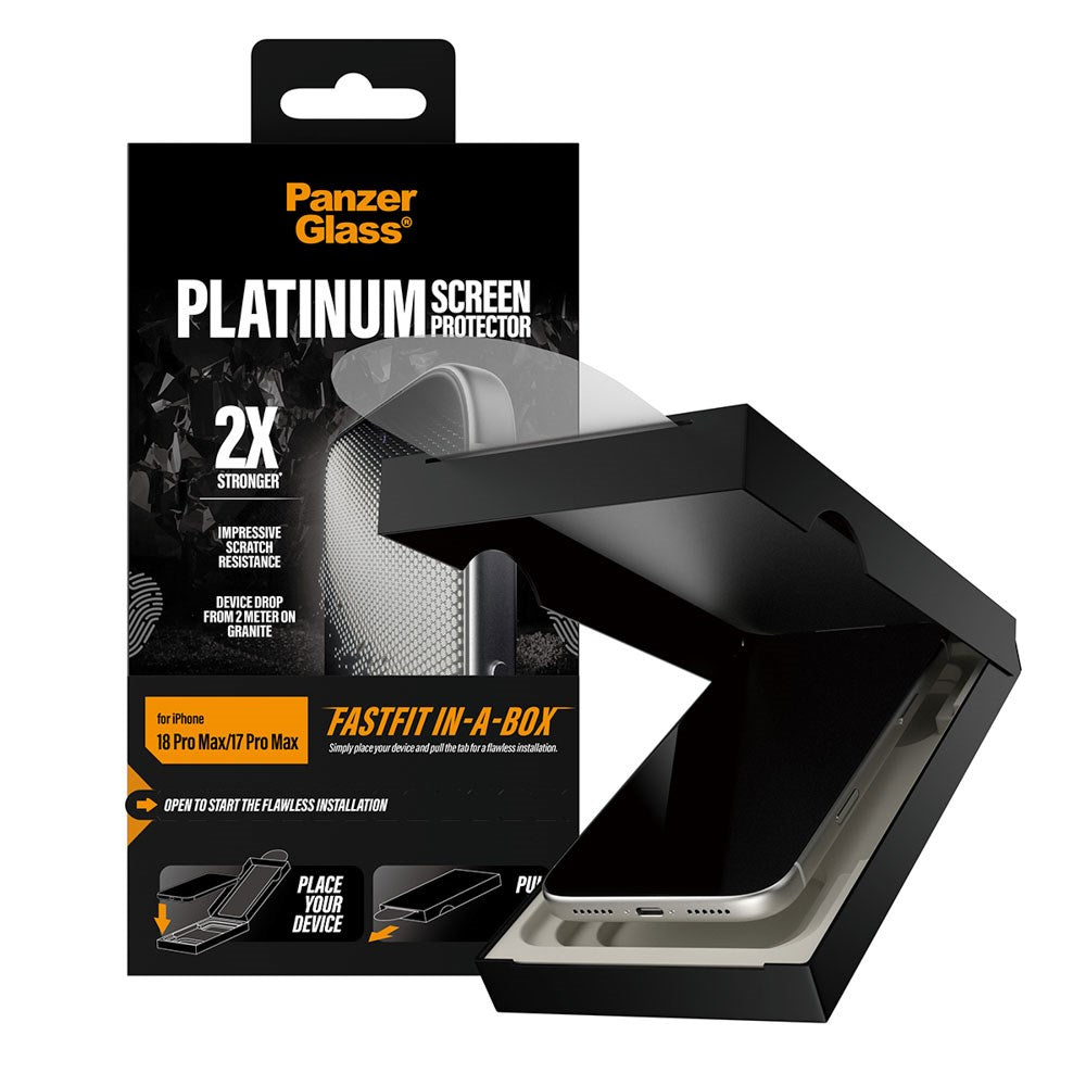 iPhone 18 Pro Max / 17 Pro Max PanzerGlass Ballistic Skærmbeskyttelse m. FastFit-In-A-Box - Gennemsigtig