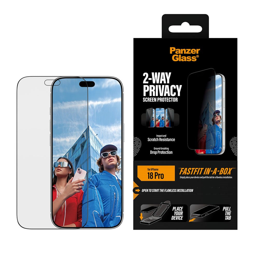 iPhone 18 Pro PanzerGlass Ultra Wide Fit Skærmbeskyttelsesglas m. FastFit In-A-Box - Privacy - Gennemsigtig