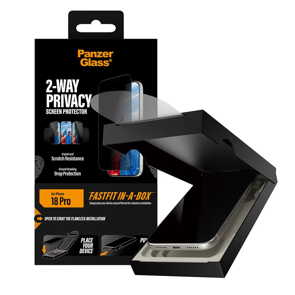 iPhone 18 Pro PanzerGlass Ultra Wide Fit Skærmbeskyttelsesglas m. FastFit In-A-Box - Privacy - Gennemsigtig