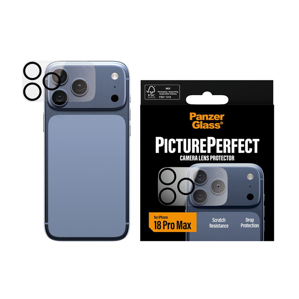 iPhone 18 Pro Max PanzerGlass PicturePerfect Kameralinsebeskyttelse - Gennemsigtig / Sort