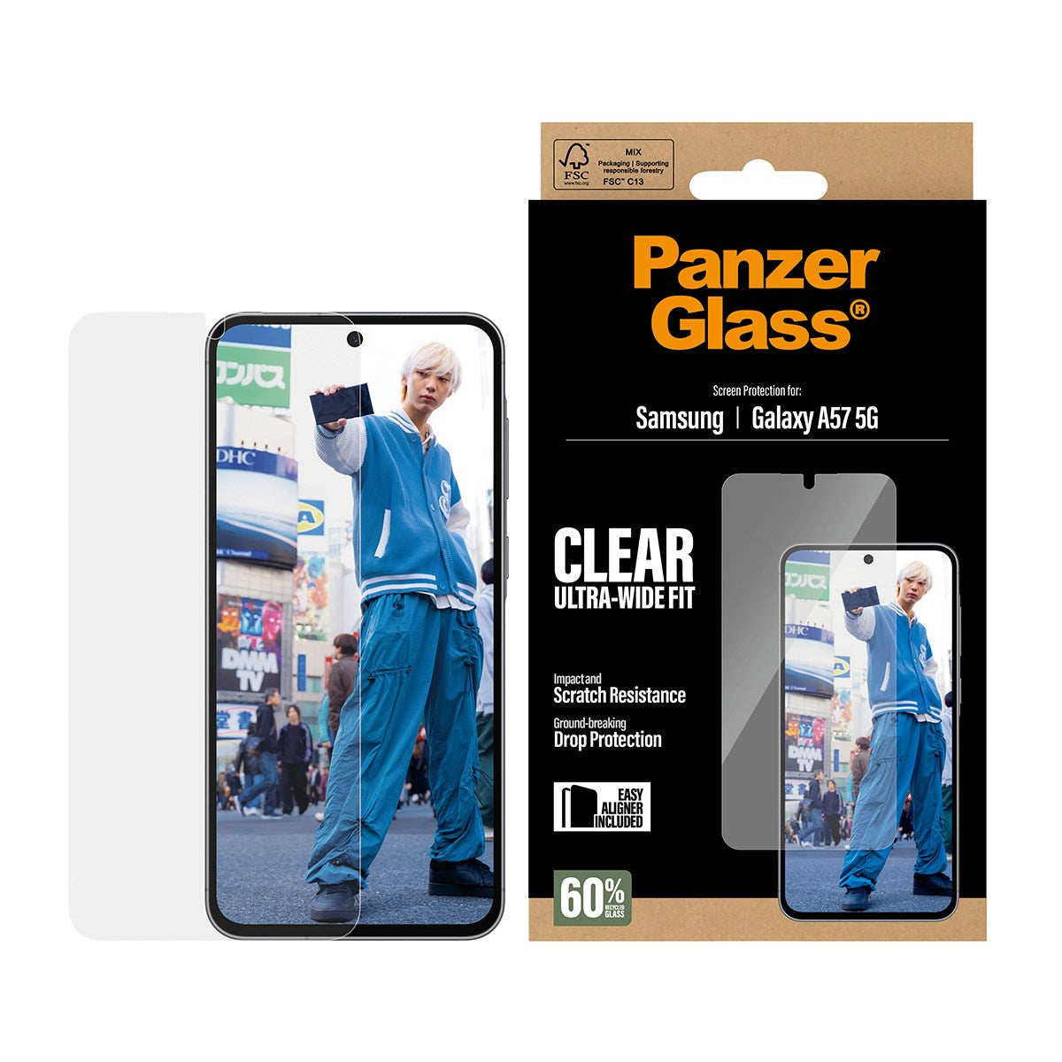 Samsung Galaxy A57 PanzerGlass Skærmbeskyttelsesglas - Ultra Wide Fit m. EasyAligner - Gennemsigtig