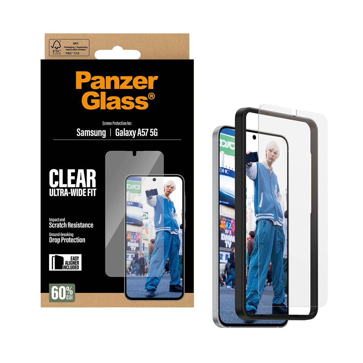 Samsung Galaxy A57 PanzerGlass Skærmbeskyttelsesglas - Ultra Wide Fit m. EasyAligner - Gennemsigtig