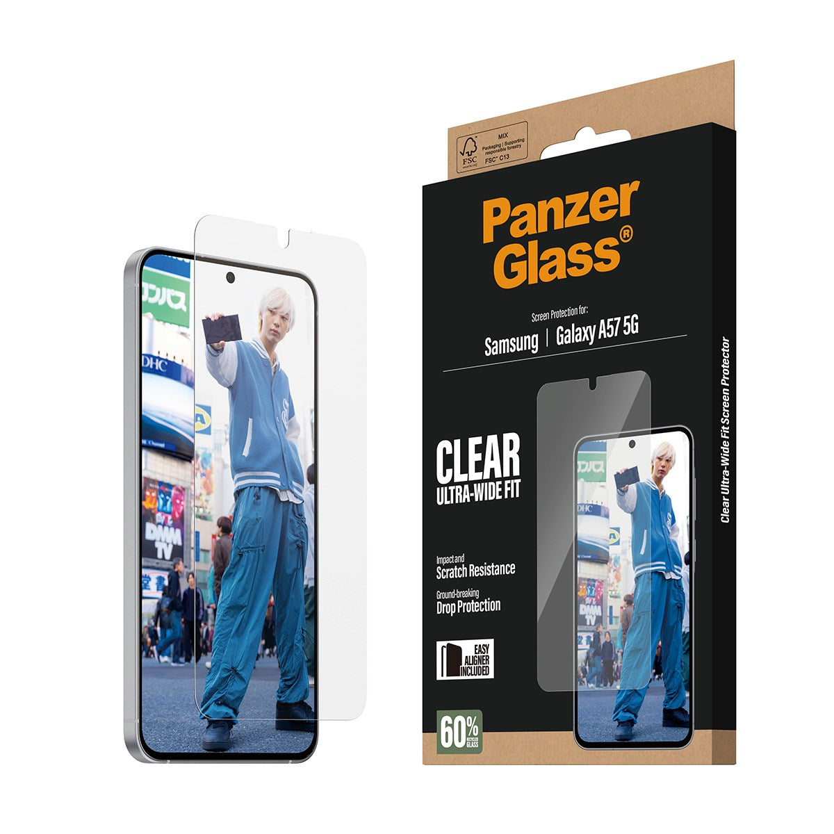 Samsung Galaxy A57 PanzerGlass Skærmbeskyttelsesglas - Ultra Wide Fit m. EasyAligner - Gennemsigtig