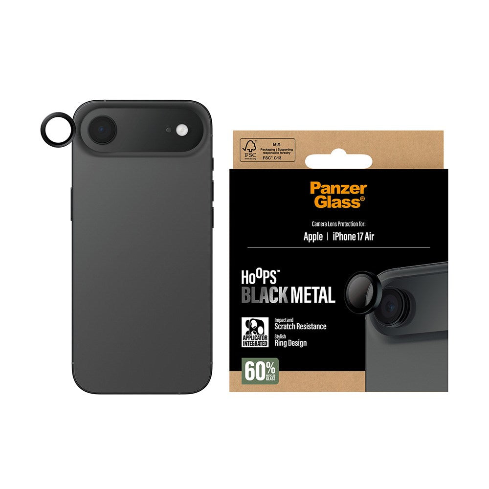 PanzerGlass iPhone Air Hoops Kameralinsebeskyttelse m. Installationsramme - Sort