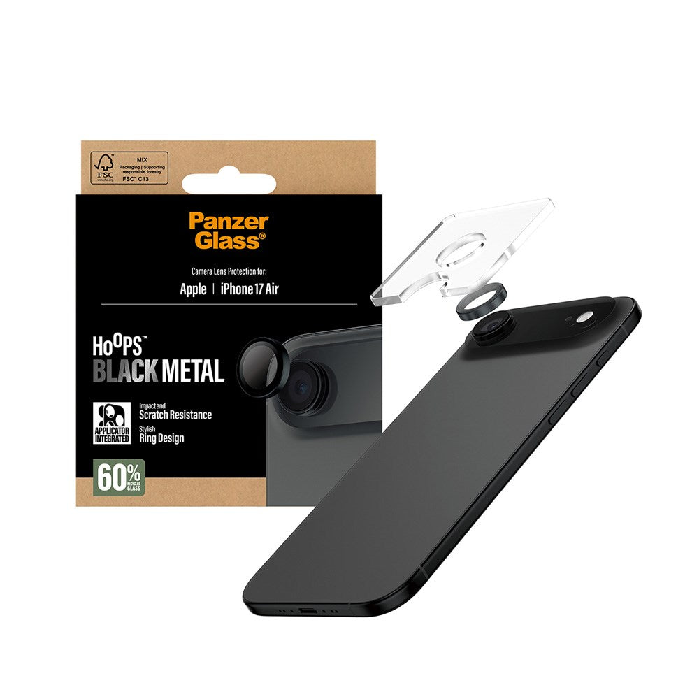PanzerGlass iPhone Air Hoops Kameralinsebeskyttelse m. Installationsramme - Sort