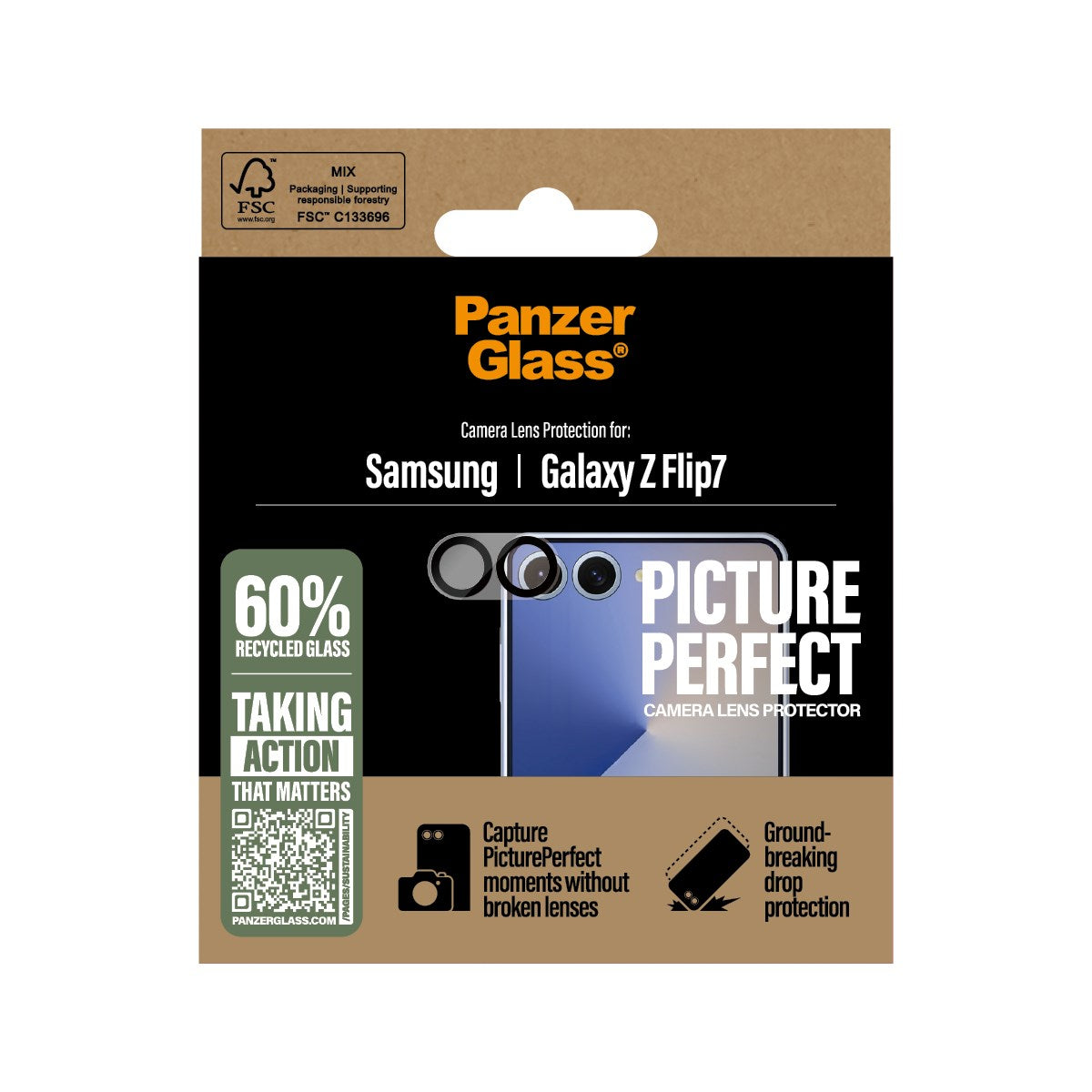 PanzerGlass Samsung Galaxy Z Flip7 PicturePerfect Kameralinsebeskytter - Gennemsigtig / Sort