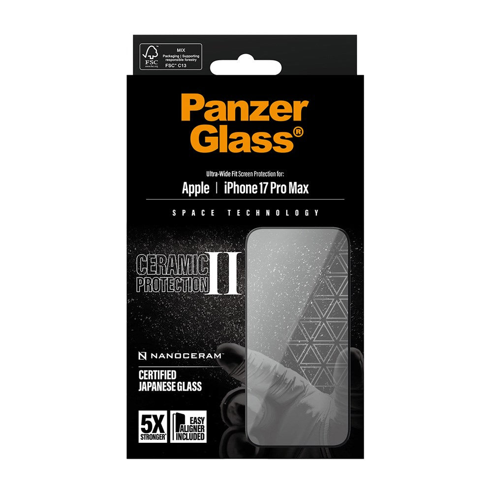 PanzerGlass iPhone 17 Pro Max Ceramic Skærmbeskyttelse m. EasyAligner - Ultra Wide Fit - Gennemsigtig