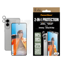 Samsung Galaxy S25 Edge PanzerGlass 2-i-1 Bundle m. EasyAligner - Skærmbeskyttelse (UWF) / Kamerabeskyttelse - Gennemsigtig / Sort