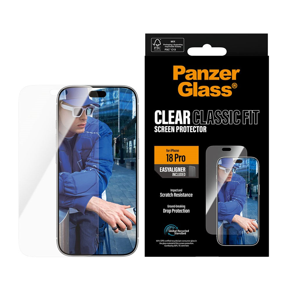 iPhone 18 Pro PanzerGlass Skærmbeskyttelse Classic Fit m. EasyAligner - Gennemsigtig