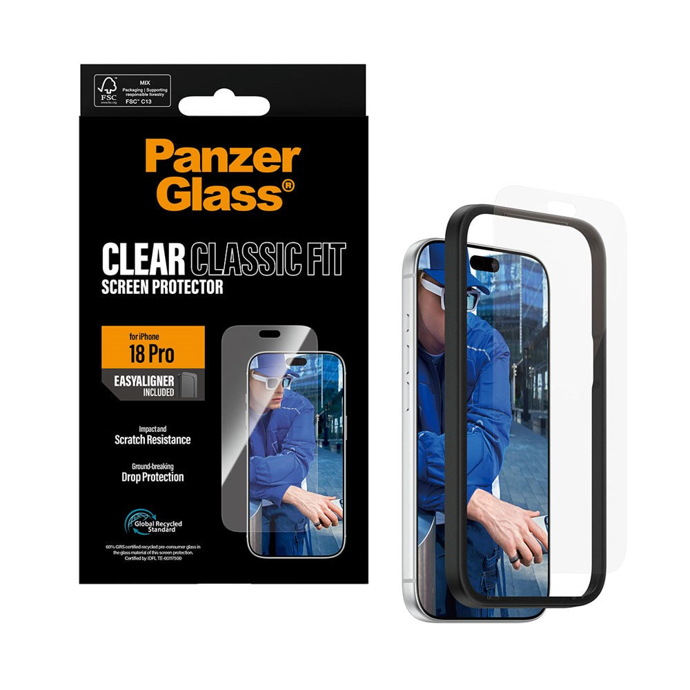 iPhone 18 Pro PanzerGlass Skærmbeskyttelse Classic Fit m. EasyAligner - Gennemsigtig