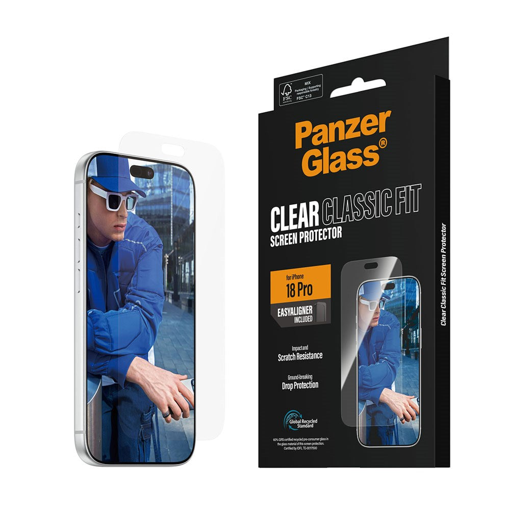 iPhone 18 Pro PanzerGlass Skærmbeskyttelse Classic Fit m. EasyAligner - Gennemsigtig