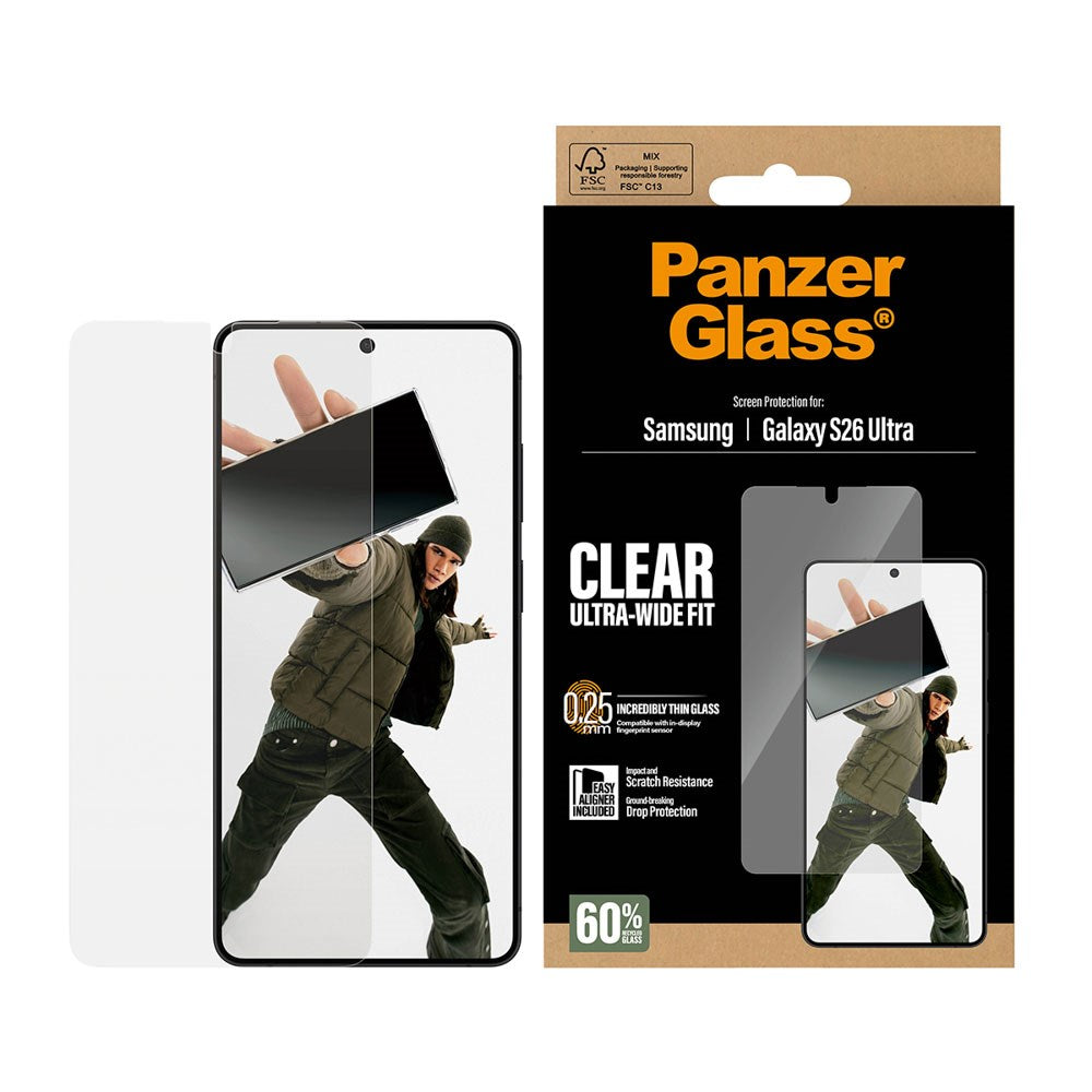 Samsung Galaxy S26 Ultra PanzerGlass Skærmbeskyttelsesglas m. EasyAligner - Ultra Wide Fit - Gennemsigtig