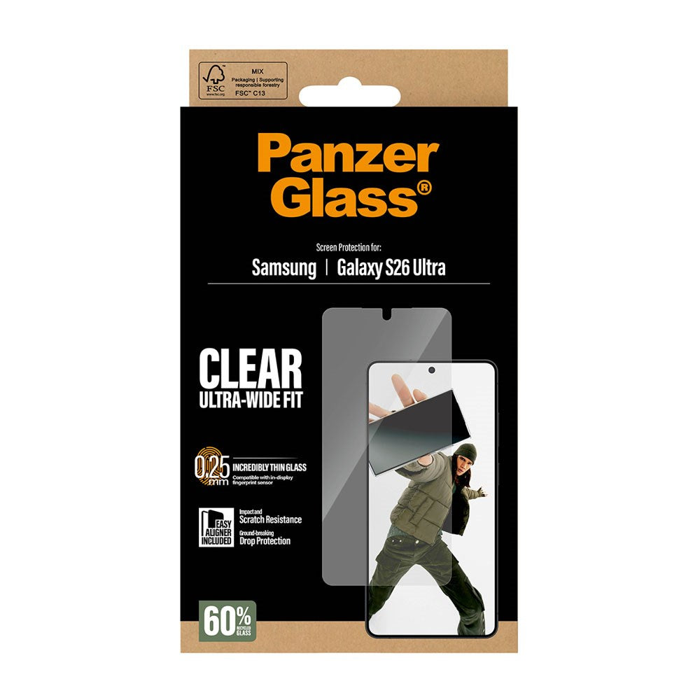 Samsung Galaxy S26 Ultra PanzerGlass Skærmbeskyttelsesglas m. EasyAligner - Ultra Wide Fit - Gennemsigtig