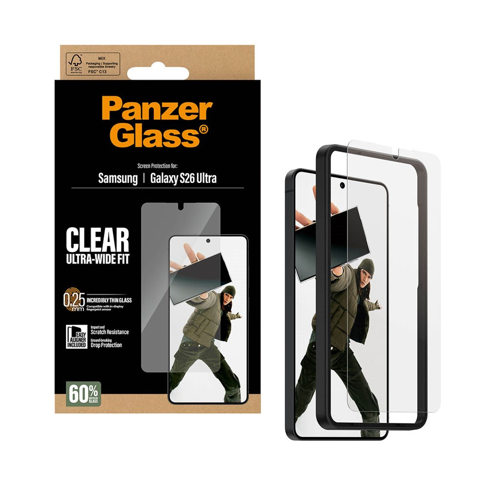Samsung Galaxy S26 Ultra PanzerGlass Skærmbeskyttelsesglas m. EasyAligner - Ultra Wide Fit - Gennemsigtig
