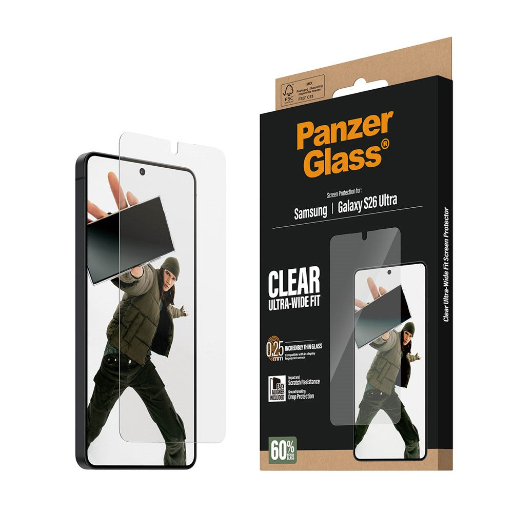 Samsung Galaxy S26 Ultra PanzerGlass Skærmbeskyttelsesglas m. EasyAligner - Ultra Wide Fit - Gennemsigtig
