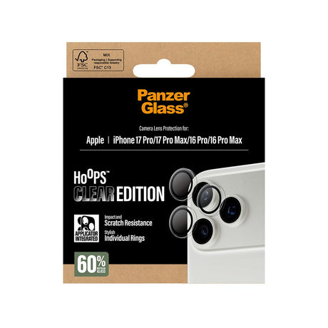 PanzerGlass iPhone 17 Pro / 17 Pro Max / 16 Pro / 16 Pro Max Hoops Kameralinsebeskyttelse m. Installationsramme - Gennemsigtig
