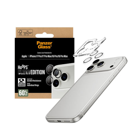 PanzerGlass iPhone 17 Pro / 17 Pro Max / 16 Pro / 16 Pro Max Hoops Kameralinsebeskyttelse m. Installationsramme - Gennemsigtig
