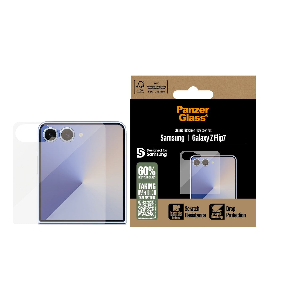 PanzerGlass Samsung Galaxy Z Flip7 Ultra-Wide Fit Skærmbeskyttelsesglas - Gennemsigtig