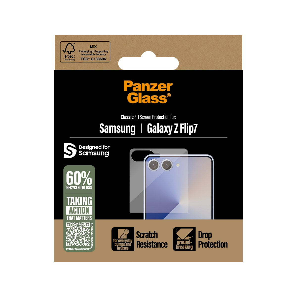 PanzerGlass Samsung Galaxy Z Flip7 Ultra-Wide Fit Skærmbeskyttelsesglas - Gennemsigtig