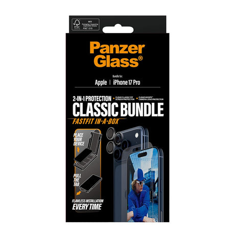 PanzerGlass iPhone 17 Pro 2-in-1 Classic Bundle - Skærmbeskyttelse + Kameralinsebeskyttelse - Gennemsigtig