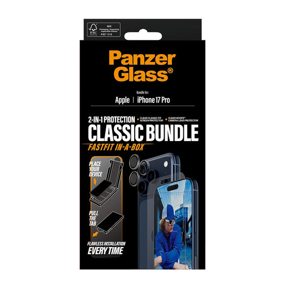 PanzerGlass iPhone 17 Pro 2-in-1 Classic Bundle - Skærmbeskyttelse + Kameralinsebeskyttelse - Gennemsigtig