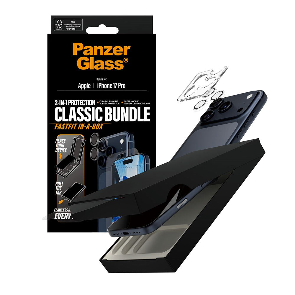 PanzerGlass iPhone 17 Pro 2-in-1 Classic Bundle - Skærmbeskyttelse + Kameralinsebeskyttelse - Gennemsigtig