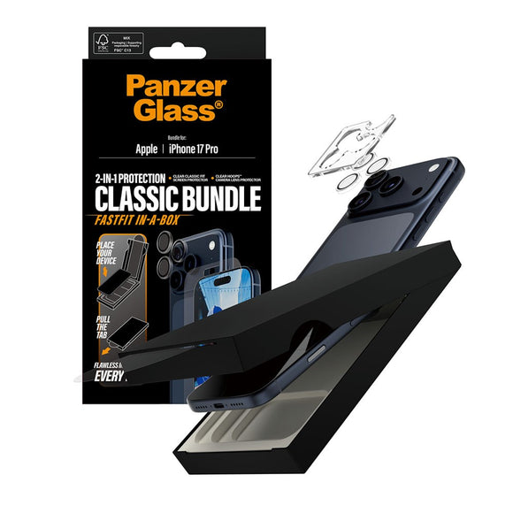PanzerGlass iPhone 17 Pro 2-in-1 Classic Bundle - Skærmbeskyttelse + Kameralinsebeskyttelse - Gennemsigtig