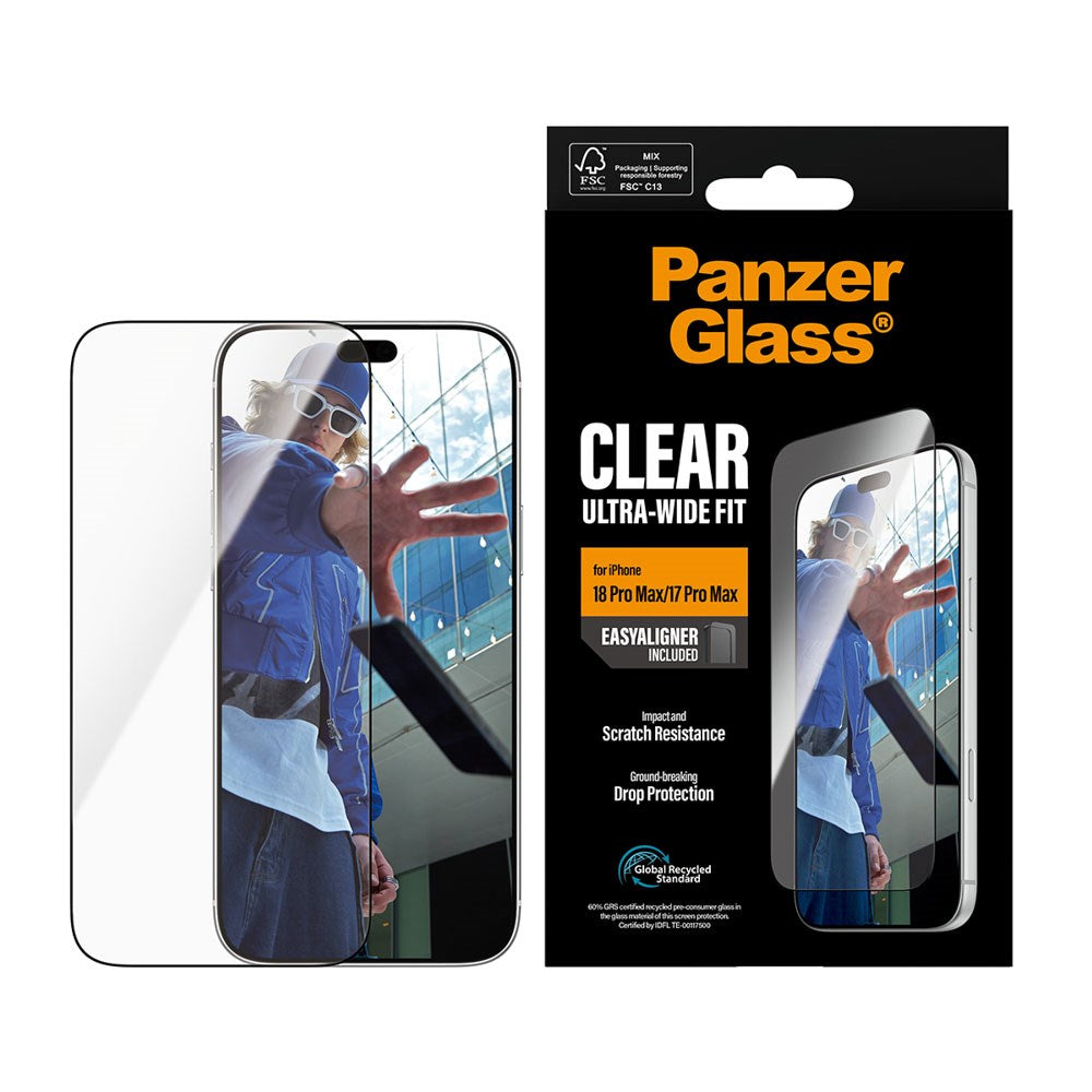 iPhone 18 Pro Max  / 17 Pro Max / 17 Pro Max PanzerGlass Skærmbeskyttelsesglas - Ultra Wide Fit m. EasyAligner - Gennemsigtig