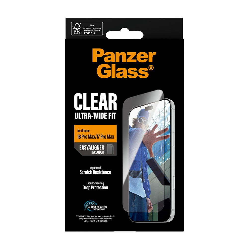 iPhone 18 Pro Max  / 17 Pro Max / 17 Pro Max PanzerGlass Skærmbeskyttelsesglas - Ultra Wide Fit m. EasyAligner - Gennemsigtig