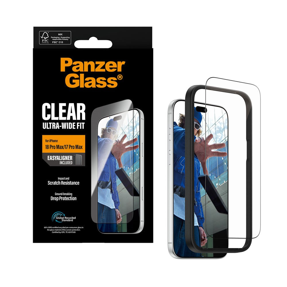 iPhone 18 Pro Max  / 17 Pro Max / 17 Pro Max PanzerGlass Skærmbeskyttelsesglas - Ultra Wide Fit m. EasyAligner - Gennemsigtig