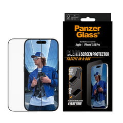 PanzerGlass iPhone 17 / 16 Pro Skærmbeskyttelsesglas m. FastFit In-A-Box - Ultra Wide Fit - Gennemsigtig