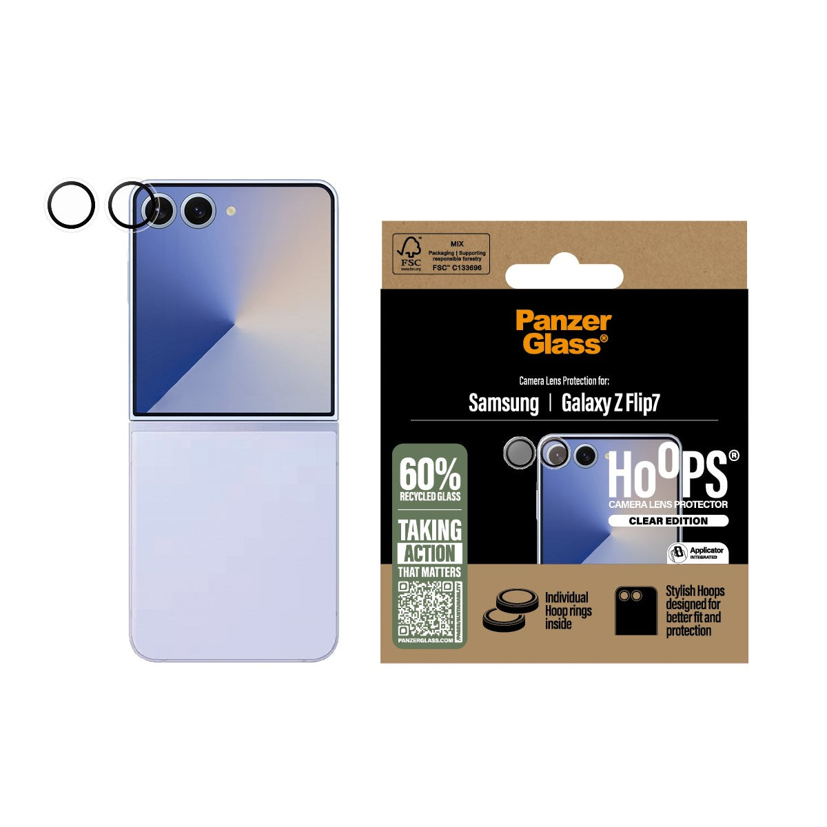 Samsung Galaxy Z Flip7 PanzerGlass Hoops Kameralinsebeskyttelse - Gennemsigtig